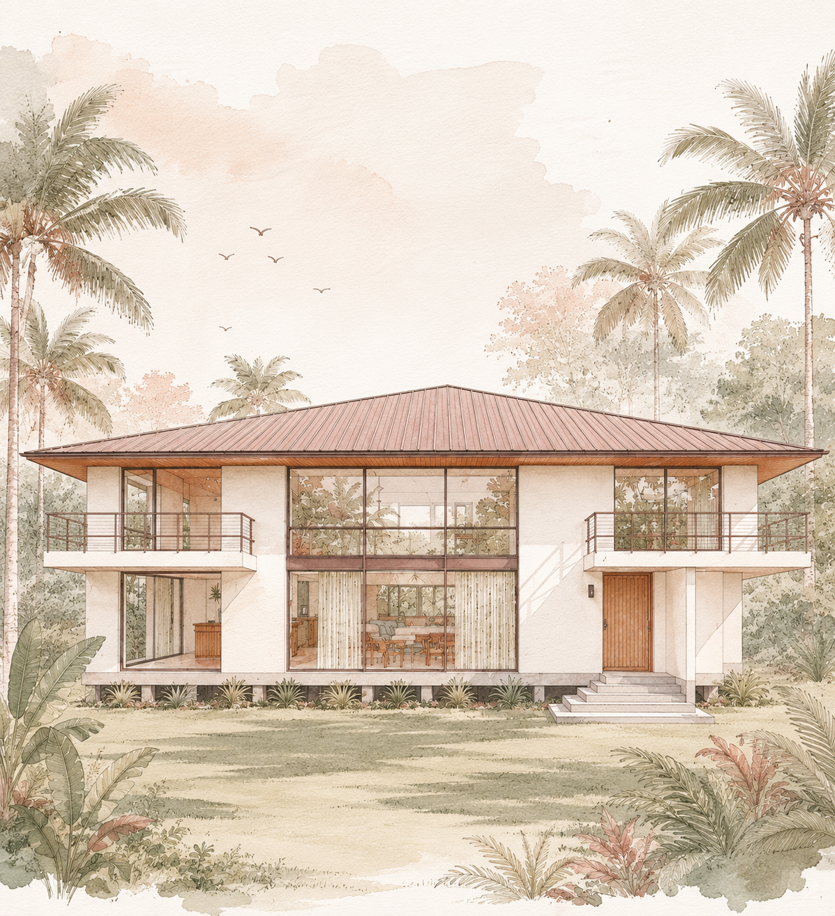 Render acuarela de vivienda
